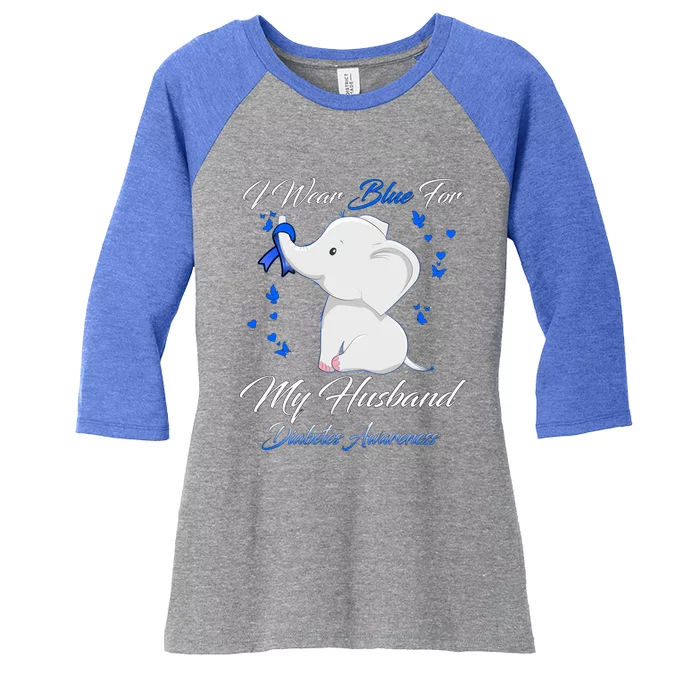 Elephant I Wear Blue For My Husband Diabetes Awareness Gift Women's Tri-Blend 3/4-Sleeve Raglan Shirt