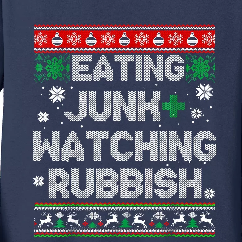 Eating Junk And Watching Rubbish Ugly Christmas Sweaters Kids Long Sleeve Shirt