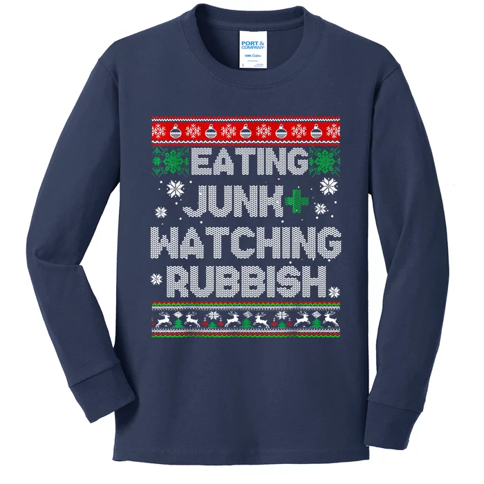 Eating Junk And Watching Rubbish Ugly Christmas Sweaters Kids Long Sleeve Shirt