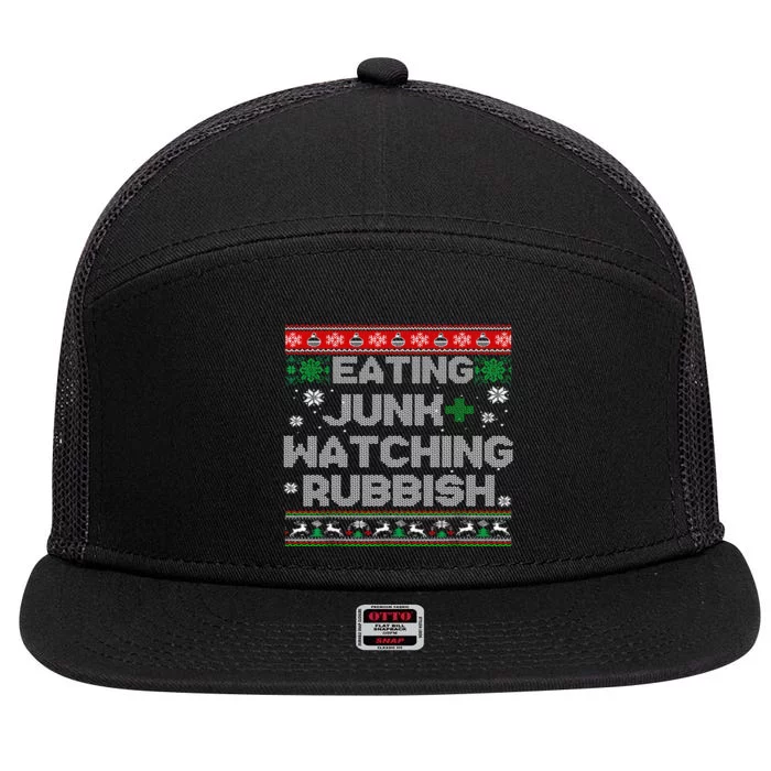 Eating Junk And Watching Rubbish Ugly Christmas Sweaters 7 Panel Mesh Trucker Snapback Hat