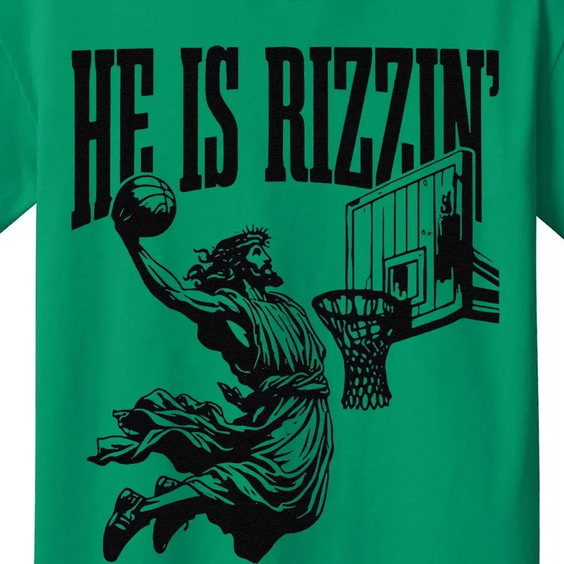 Easter Jesus Basketball He Is Rizzen Kids T-Shirt