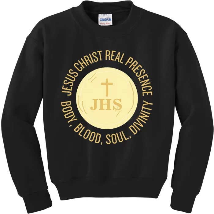 Eucharist Jesus Christ Presence Body Blood Soul Divinity Kids Sweatshirt