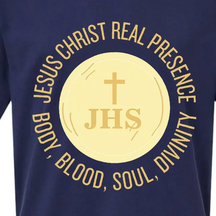 Eucharist Jesus Christ Presence Body Blood Soul Divinity Sueded Cloud Jersey T-Shirt