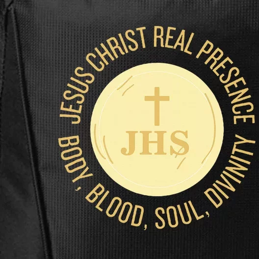 Eucharist Jesus Christ Presence Body Blood Soul Divinity City Backpack