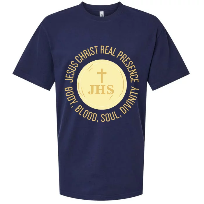 Eucharist Jesus Christ Presence Body Blood Soul Divinity Sueded Cloud Jersey T-Shirt