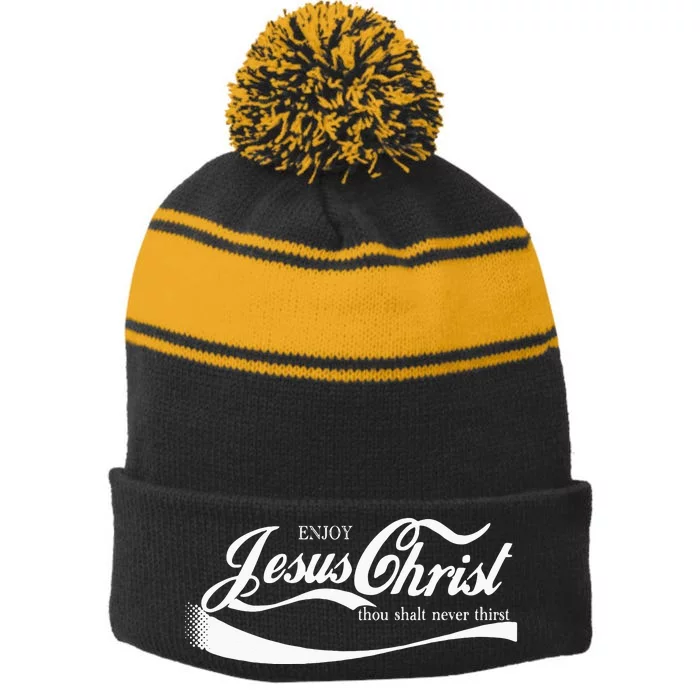 Enjoy Jesus Christ Thou Shall Never Thirst Stripe Pom Pom Beanie