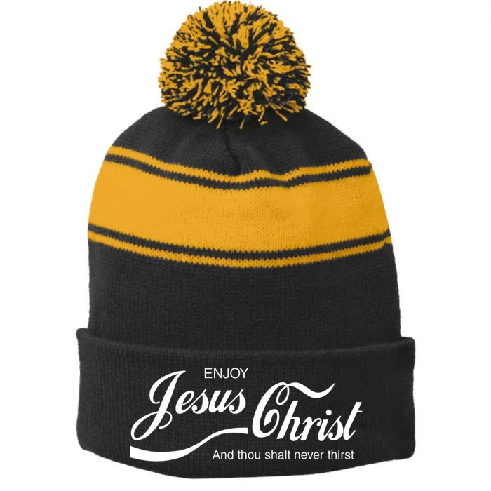 Enjoy Jesus Christ Stripe Pom Pom Beanie