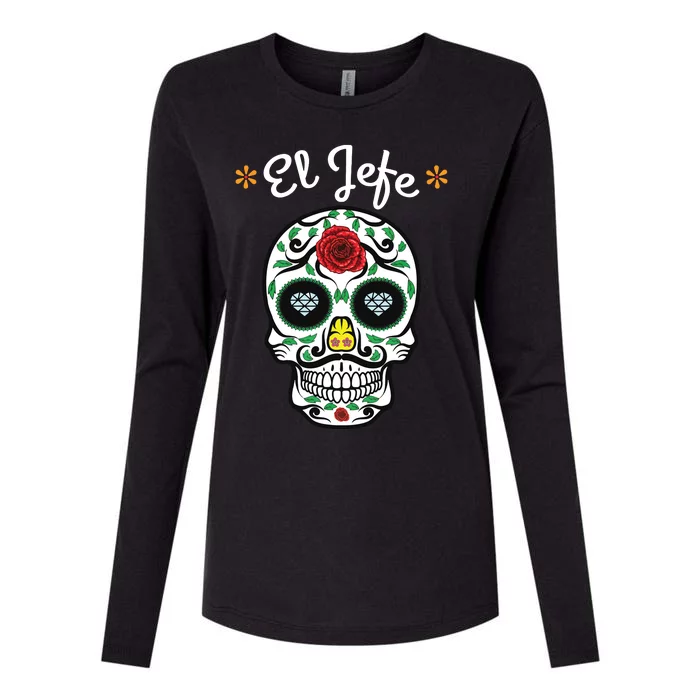 El Jefe Colorful Sugar Calavera Skull Dia De Los Muertos Womens Cotton Relaxed Long Sleeve T-Shirt