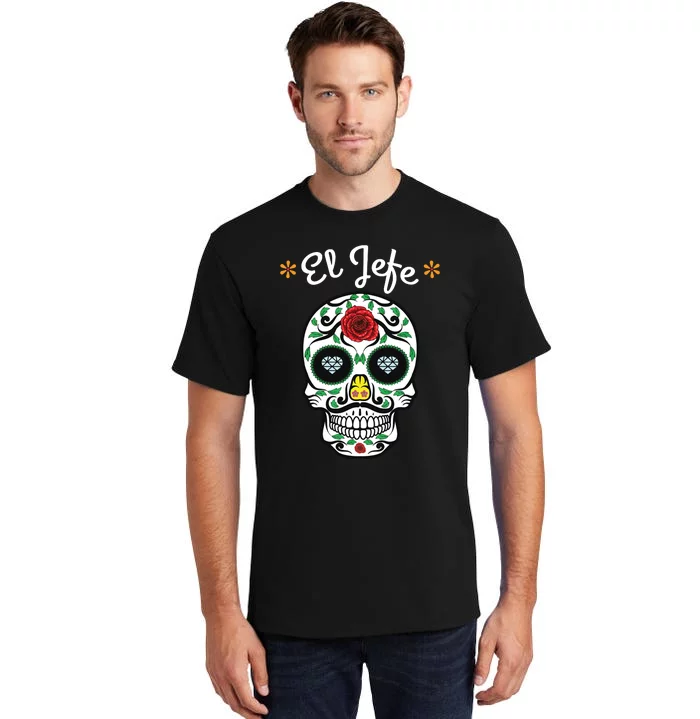 El Jefe Colorful Sugar Calavera Skull Dia De Los Muertos Tall T-Shirt