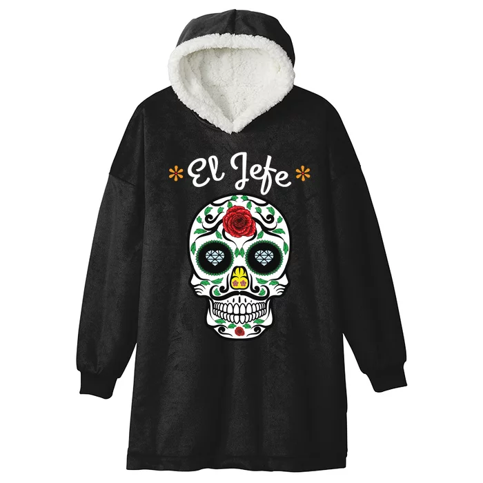 El Jefe Colorful Sugar Calavera Skull Dia De Los Muertos Hooded Wearable Blanket