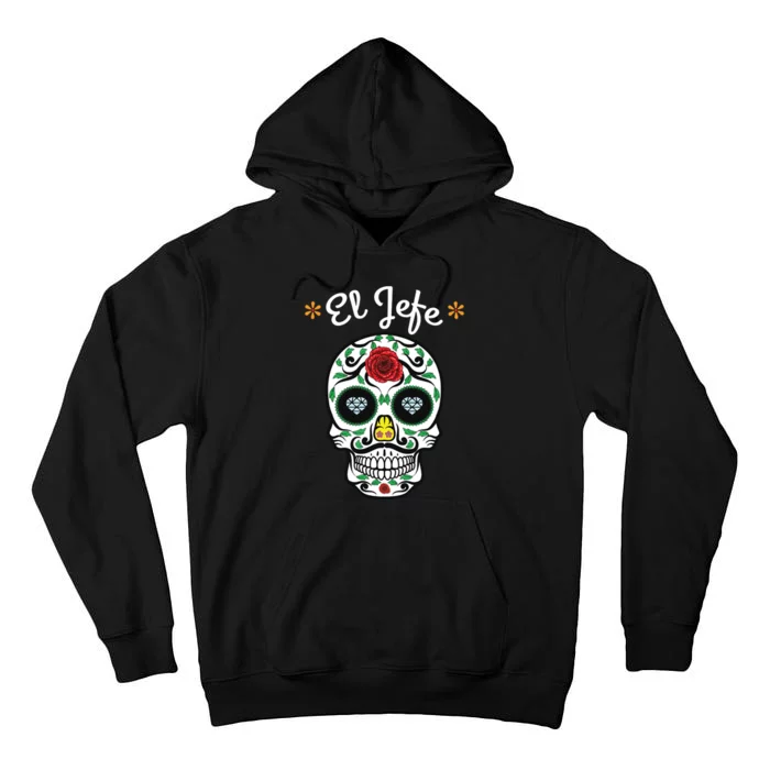 El Jefe Colorful Sugar Calavera Skull Dia De Los Muertos Tall Hoodie