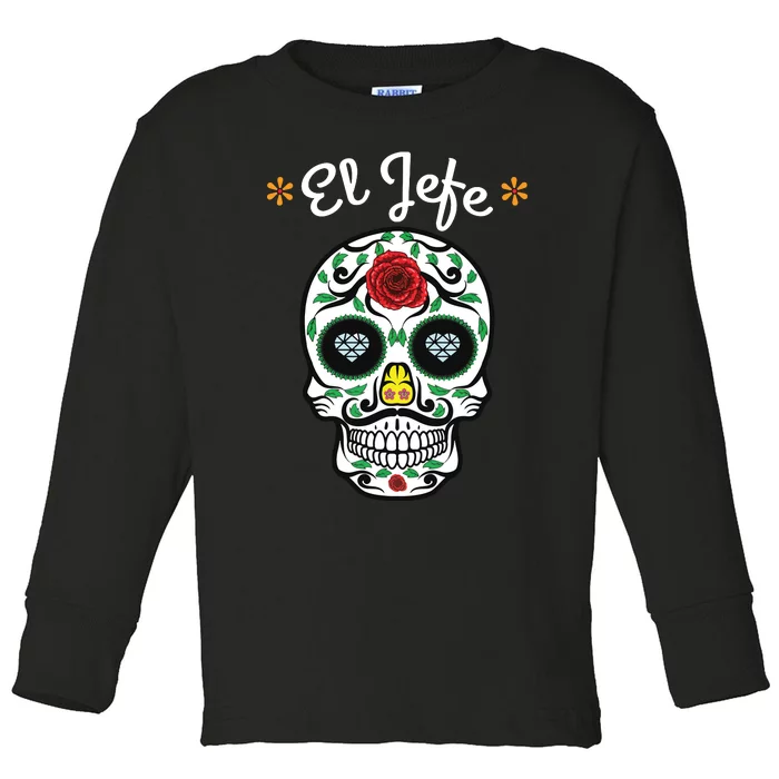 El Jefe Colorful Sugar Calavera Skull Dia De Los Muertos Toddler Long Sleeve Shirt