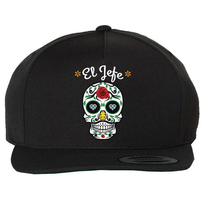 El Jefe Colorful Sugar Calavera Skull Dia De Los Muertos Wool Snapback Cap