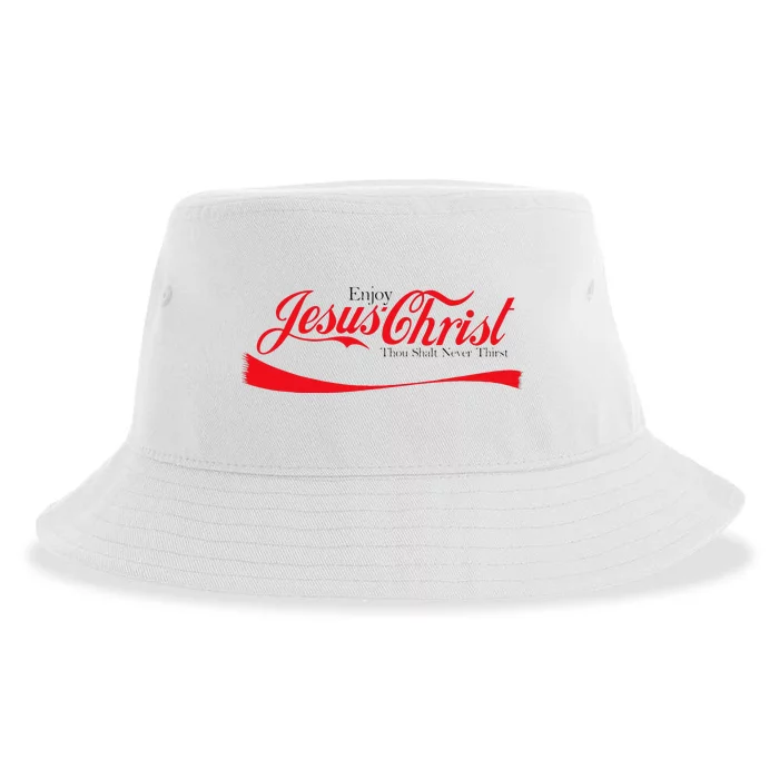 Enjoy Jesus Christ Thou Shalt Never Thirst Funny Religious Sustainable Bucket Hat