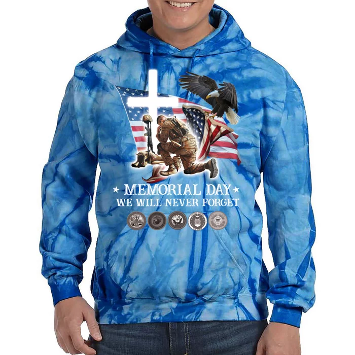 Eagle Jesus Cross Memorial Day We Will Never Forget Gift Tie Dye Hoodie