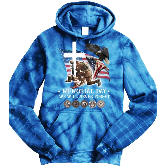 Eagle Jesus Cross Memorial Day We Will Never Forget Gift Tie Dye Hoodie