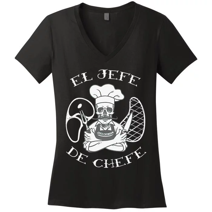 El Jefe De Chefe Funny Mexican Dad Boss Latino Women's V-Neck T-Shirt