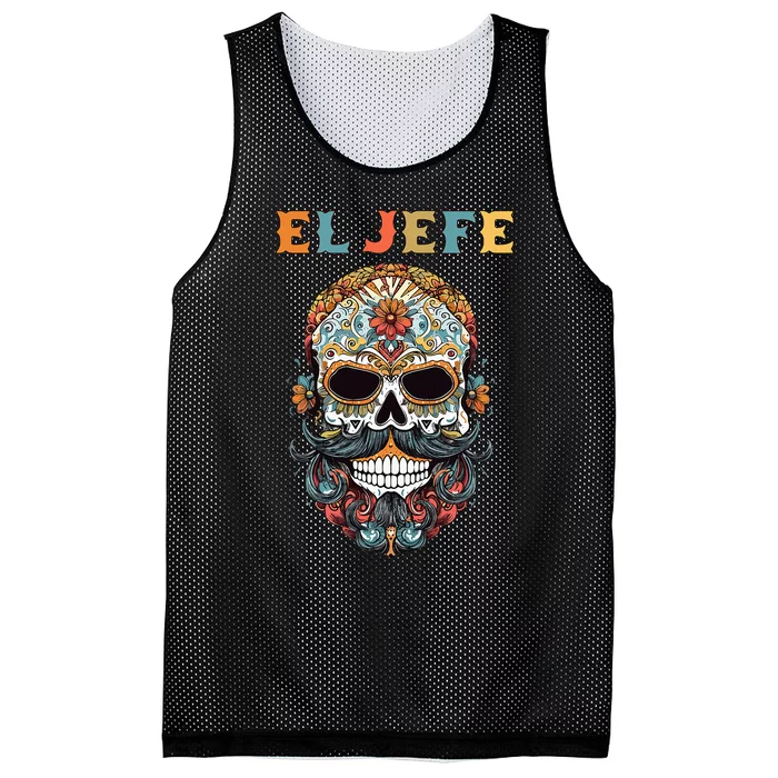 El Jefe Funny Skull Mexican Boss Spanish Dia De Los Muertos Mesh Reversible Basketball Jersey Tank