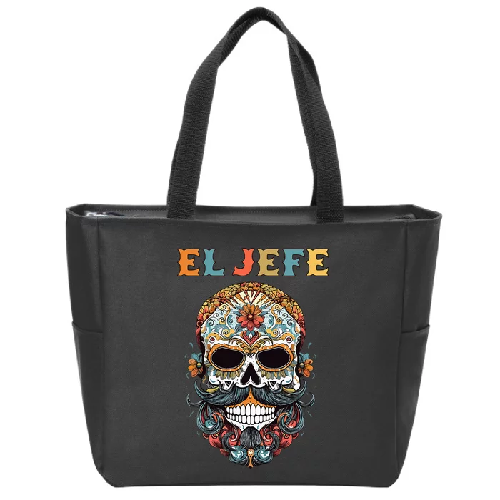 El Jefe Funny Skull Mexican Boss Spanish Dia De Los Muertos Zip Tote Bag