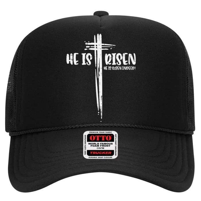 Easter Jesus He Is Risen Indeed Religious Christian High Crown Mesh Trucker Hat