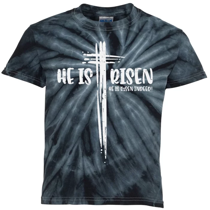 Easter Jesus He Is Risen Indeed Religious Christian Kids Tie-Dye T-Shirt