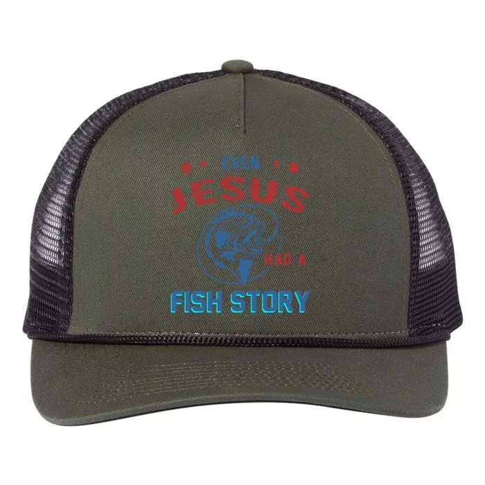 Even Jesus Had A Fish Story Funny Fishing Retro Rope Trucker Hat Cap