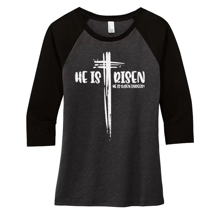 Easter Jesus He Is Risen Indeed Religious Christian Women's Tri-Blend 3/4-Sleeve Raglan Shirt