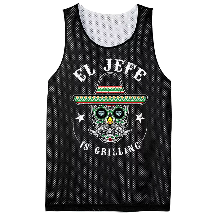 El Jefe Is Grilling Stand Back Funny Mexican Dad Jefe Mesh Reversible Basketball Jersey Tank