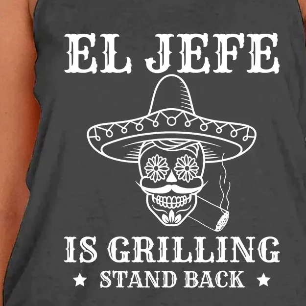 El Jefe Is Grilling Funny Mexican Dad BBQ Grill Women's Knotted Racerback Tank