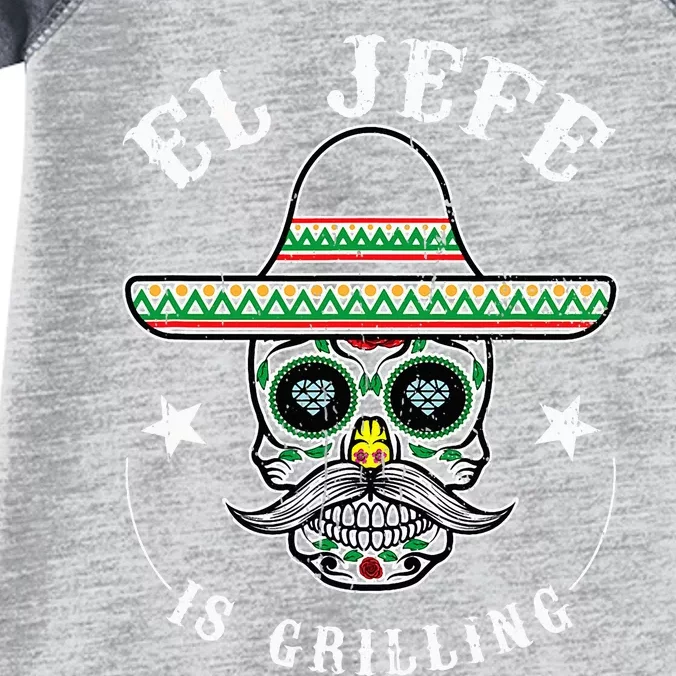 El Jefe Is Grilling Stand Back Funny Mexican Dad Jefe Infant Baby Jersey Bodysuit