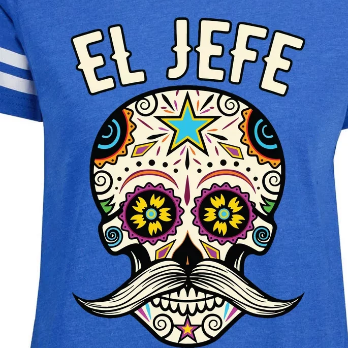 El Jefe Mexican Boss Sugar Skull Day Of The Dead Enza Ladies Jersey Football T-Shirt