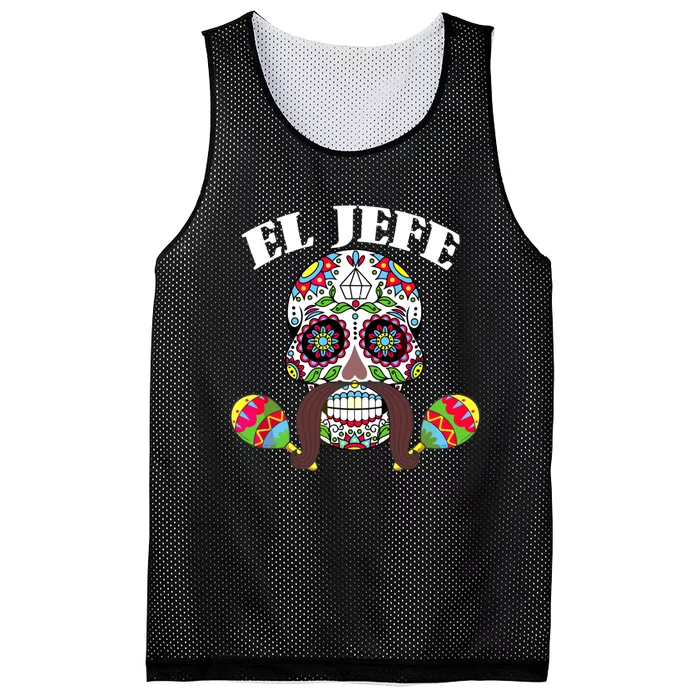 El Jefe Mexican Boss Sugar Skull Day Of The Dead Mesh Reversible Basketball Jersey Tank