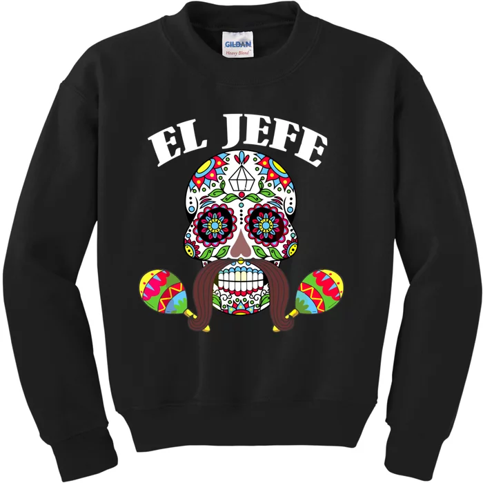 El Jefe Mexican Boss Sugar Skull Day Of The Dead Kids Sweatshirt