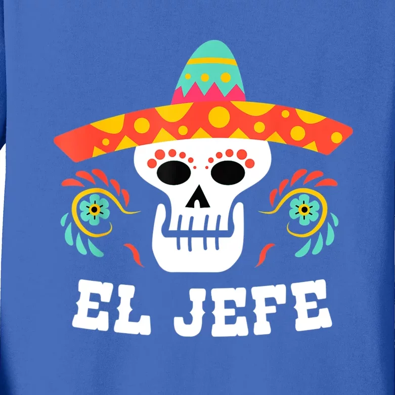 El Jefe Mexican Skull Day Of The Dead Kids Long Sleeve Shirt