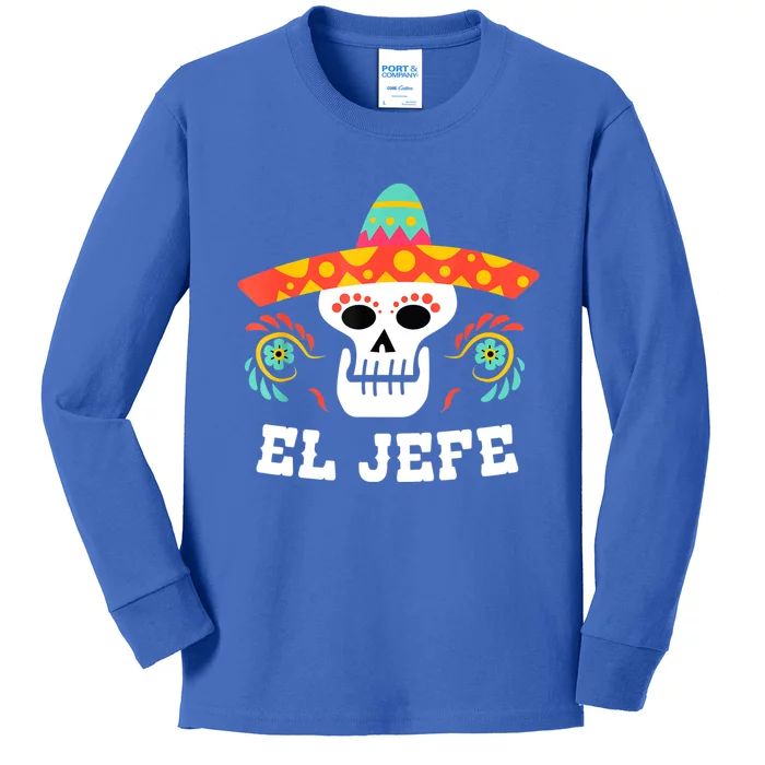 El Jefe Mexican Skull Day Of The Dead Kids Long Sleeve Shirt