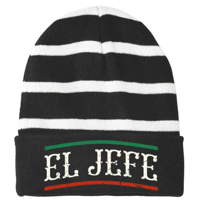 El Jefe Spanish Striped Beanie with Solid Band