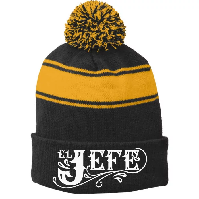 El Jefe The Boss In Spanish Funny Mexican Quote Stripe Pom Pom Beanie