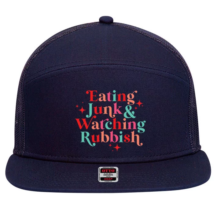 Eating Junk & Watching Rubbish Funny Christmas 7 Panel Mesh Trucker Snapback Hat