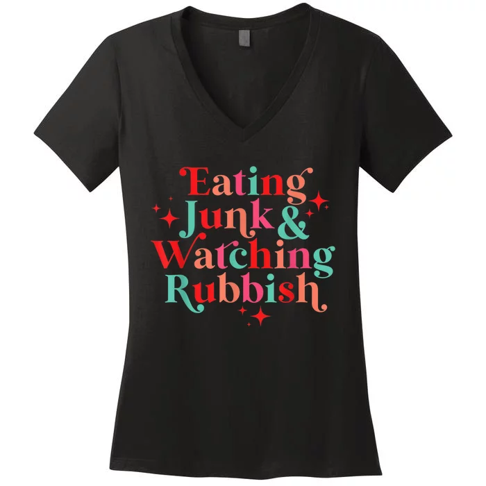 Eating Junk & Watching Rubbish Funny Christmas Women's V-Neck T-Shirt