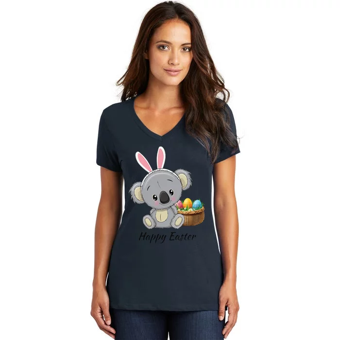 Easter Koala, Cute Kawaii Style, Rabbit Ears, Basket Of Ears Women's V-Neck T-Shirt