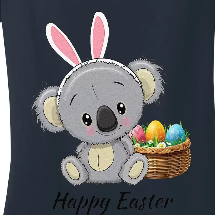 Easter Koala, Cute Kawaii Style, Rabbit Ears, Basket Of Ears Women's V-Neck T-Shirt