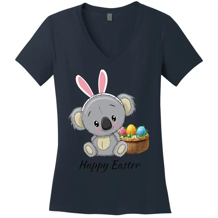 Easter Koala, Cute Kawaii Style, Rabbit Ears, Basket Of Ears Women's V-Neck T-Shirt