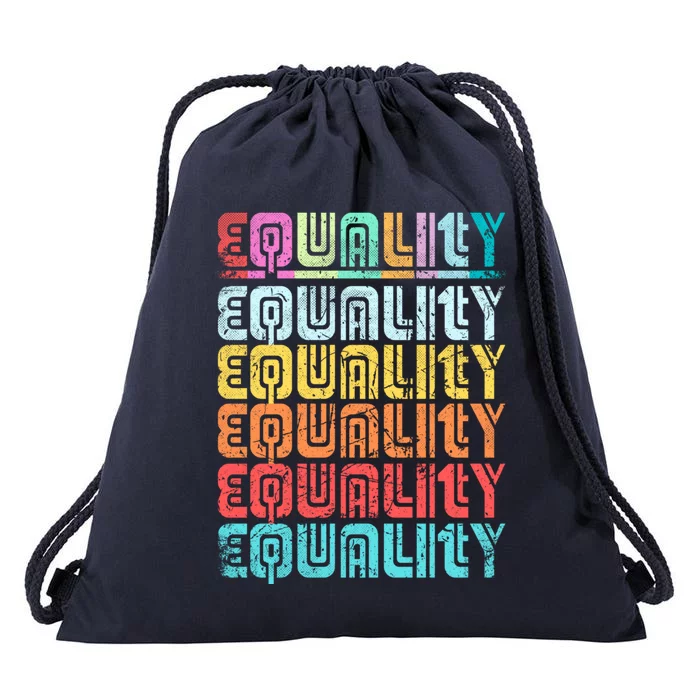 Equality Kind Hurights Retro Rainbow Vintage Distressed Cool Gift Drawstring Bag