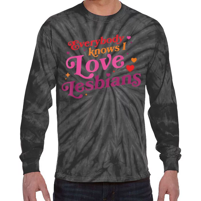 Everybody Knows I Love Lesbians Heart LGBT Valentine's Day Tie-Dye Long Sleeve Shirt