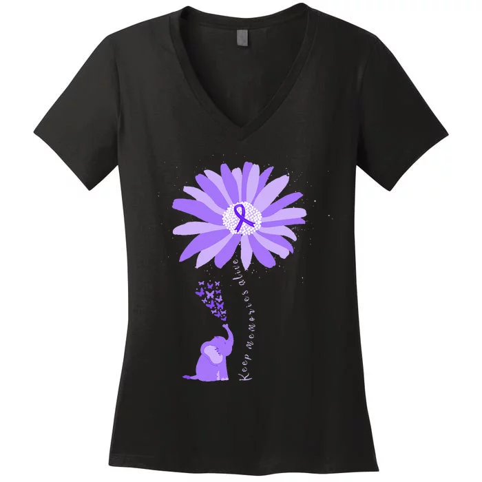 Elephant Keep Memories Alive Alzheimers Awareness ALZ Women's V-Neck T-Shirt