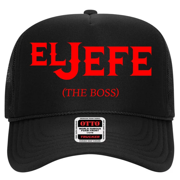 El Jefe (The Boss) Funny Text Logo High Crown Mesh Trucker Hat