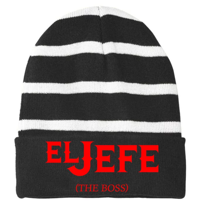 El Jefe (The Boss) Funny Text Logo Striped Beanie with Solid Band