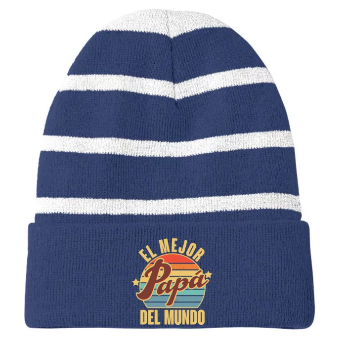 El Mejor Papá Del Mundo Vintage Striped Beanie with Solid Band