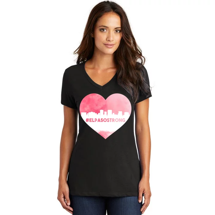 #El Paso Strong Texas Skyline Heart Women's V-Neck T-Shirt