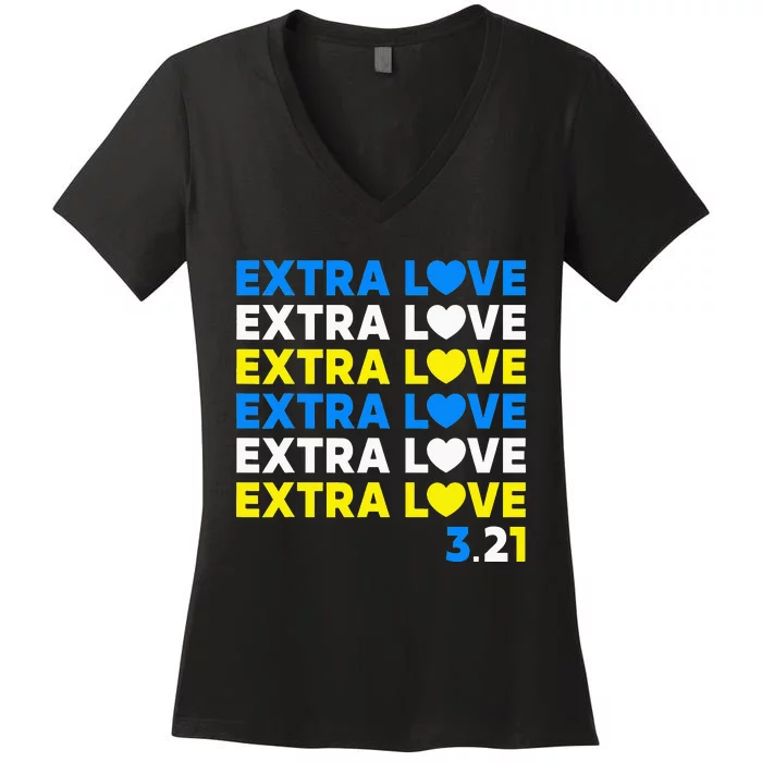 Extra Love 3.21 World Down Syndrome Awareness Day March 21 Women's V-Neck T-Shirt